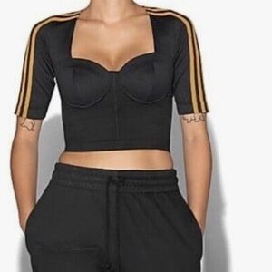 NWT Adidas X Ivy Park Black Circular Knit Crop Top XS Bustier Corset Athletic